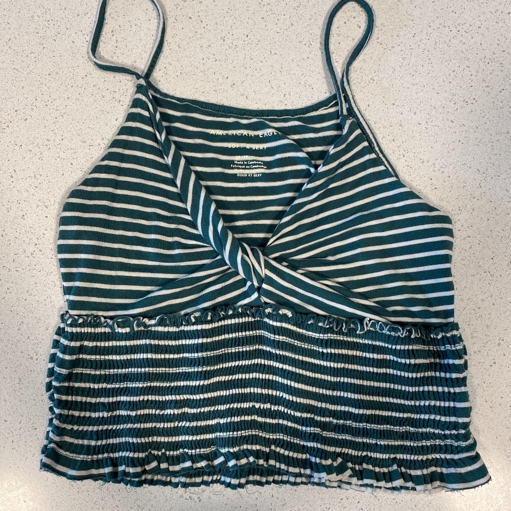Cropped Emerald and White Pin Stripe Cami